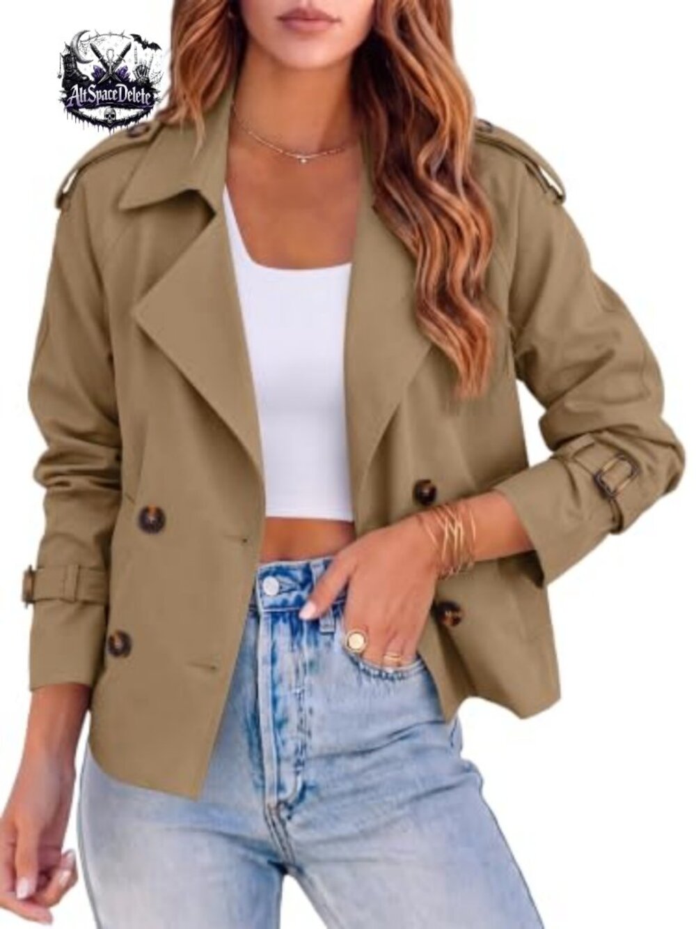 Cropped Double Breasted Trench Coat Lightweight Windproof Jacket